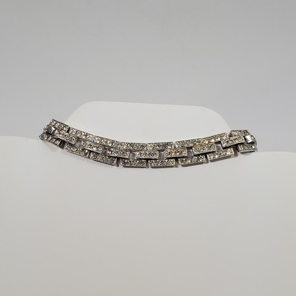 Vintage Eisenberg Ice Clear Rhinestone Silver Tone Link Bracelet  Safety Chain